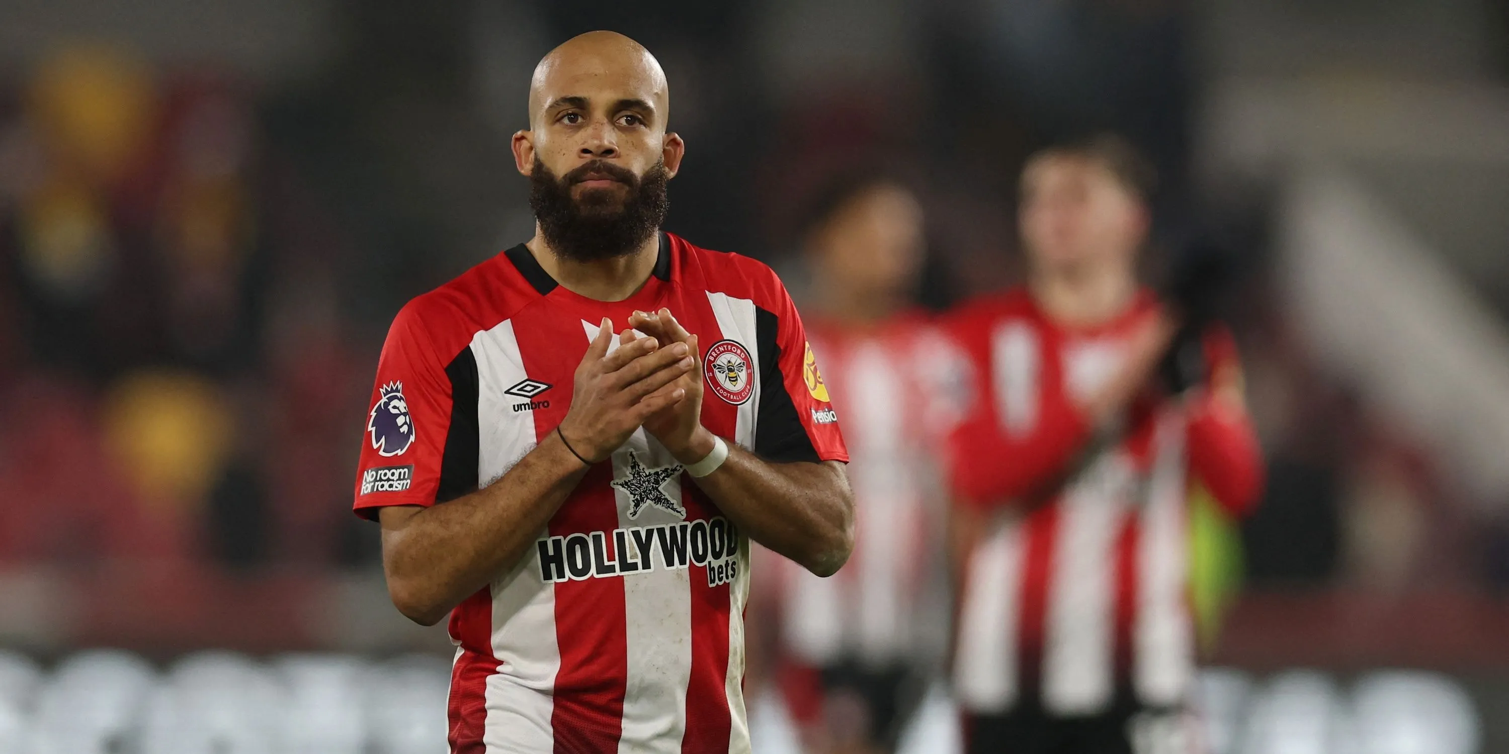 Bryan Mbeumo thể hiện sự thất vọng sau một trận đấu của Brentford.